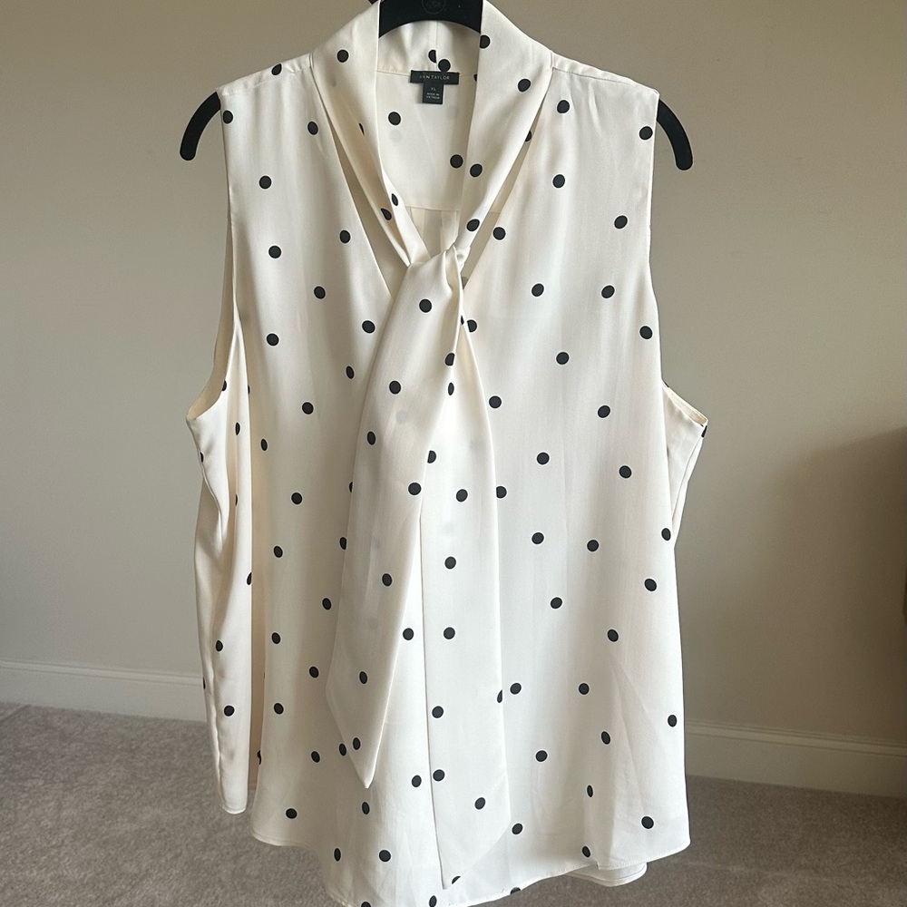 Ann Taylor Cream and Black Polka Dot Blouse